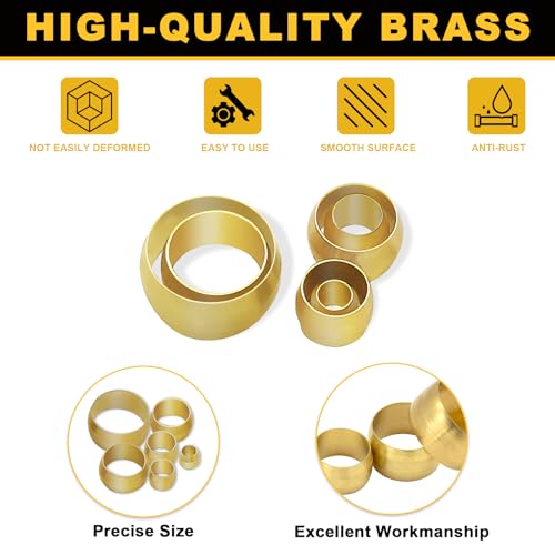 Image of Siptenk 228PCS Brass Compression Sleeves Ferrules Kit Lines for Air, Water | 6 Sizes 1 /2 inch 3 /8 inch 5 /16 inch 1 /4 inch 3 /16 inch 1 /8 inch Hose Compression Fitting Brass Ferrule lines for Fuel, Oil and Inert Gases