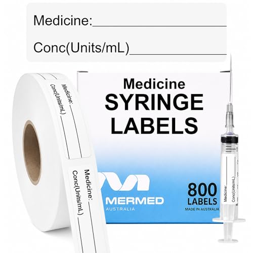 Image of White Medicine Syringe Labels (Units /mL) - 800 Medication Label Stickers, 12mm x 40mm, for Hospitals, Pharmacy & Vet
