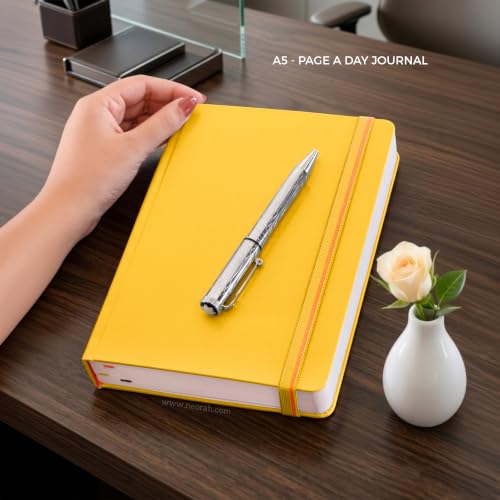 Image of NEORAH -A5 PLAIN | 368 Pages - 110 Gsm |PAGE A DAY JOURNAL (21x14.8 cm)-Hardcover Unruled Notebook |Back Pocket |3 Silk Book Mark - Completely HANDMADE for Journaling,writing- YELLOW