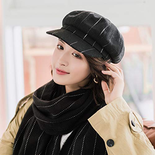 DMXYZZM Sombrero De Punto Sombrero Boina Femenina Pintor Octogonal Salvaje Periodista Sombrero Algodón Bufanda Otoño E Invierno Conjunto