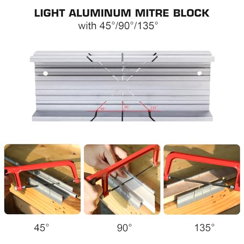 Miniatura 4 de Hautmec Caja De Inglete De 5.3 Pulgadas, Caja De Inglete De Aleación De Aluminio Resistente, Cortes Precisos En Ángulos De 45 , 90 Y 135 , Para Metal, Manualidades, Madera, Corte De Plástico, Ht0417