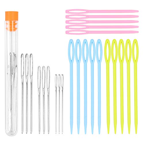 24 Pcs Large-Eye Blunt Needles by iFergoo, 9 Pcs Stainless Steel Sewing Needle and 15 Pcs Plastic Lacing Needles, Hand Sewing Quilting for Leather Projects and Sewing Handmade Craft