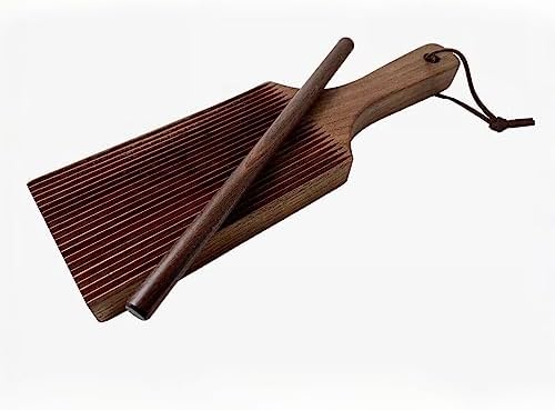 Gnocchi Board - Hand Crafted in USA of American Grown Walnut - Solid Wood Gnocchi Paddle with Garganelli Stick - Cavatelli Pasta Maker - Pasta Board Gnocchi Roller by Crafted Home Goods