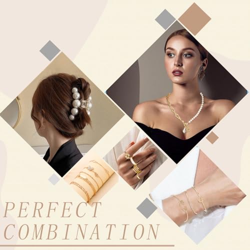 Image of Remuuly 43 Pcs Christmas Gold Jewelry Gift Set for Women Girl Xmas Gift | Includes 6 Necklaces 13 Bracelets 20 Rings 4 Hair Clips, Wedding Birthday Gift, Varied Selection of Designs, Alloy Material