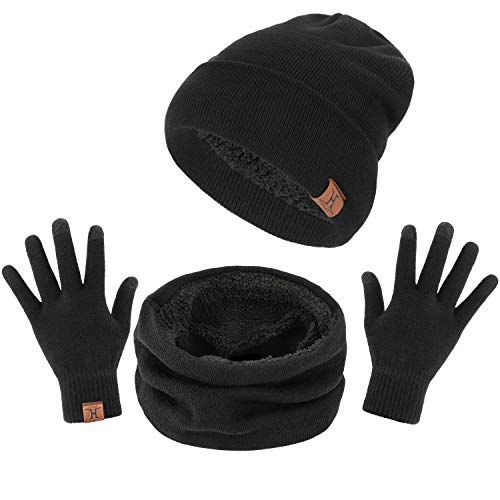 Bonnet Enfant Garçon Fille 3 En 1 - Rose Rouge - Hiver Avec Pompon, Cache-cou Et Gants Rose