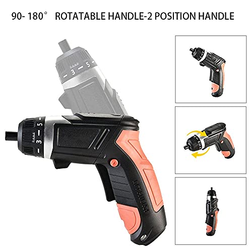 QHYXT Akku-Bohrschrauber, Akku-Bohrschrauber, Akku-Schrauber mit um 90-180° drehbarem Griff, 6+1 Einstellbarer Drehmomentbereich, komfortabler Griff, reduziert Ermüdung beim Betrieb – Bild 3