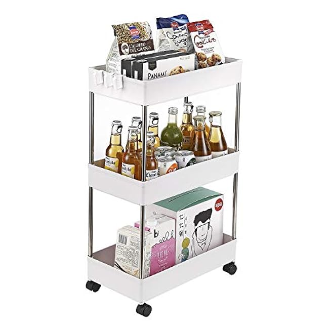Rolling Storage Cart,3/4 Tier Laundry Room Organization with Wheels,Mobile Shelving Unit Bathroom Organizer Utility Cart Kitchen Cart for Kitchen,Laundry,Narrow Places (3 Tier)-ZNdJN3DX