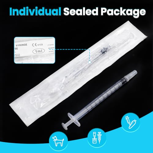 60 pcs 1ml syringe with cap for liquidoral syringe without needle for medicine dropper colostrum collect feeding pets liquid measuring individually sealed luer slip