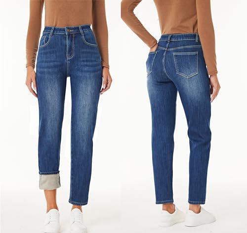 Women's Winter Fleece Lined Jeans Girlfriend Mid Rise Casual Thermal Sherpa Warm Denim Jean4