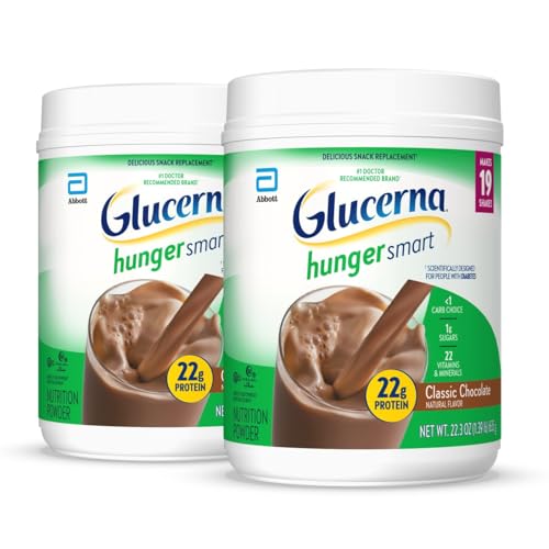 Glucerna Hunger Smart Diabetes Care Powder Classic Chocolate Diabetic Snack Replacement to Support Blood Sugar Management 22g Protein 130 Calories 22.3 Oz 2 Pack