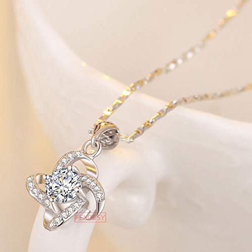 MX YANRR Collar de Plata para Mujer 999 pies Collar de Plata para Mujer Clavícula Simple Colgante de trébol