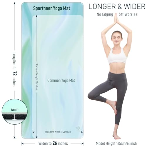 Sportneer Yoga Mat - 72” x 26” x 4mm Thick Extra Long and Wide Non Slip Exercise & Fitness Mat for for All Types of Yoga, Pilates & Floor Workouts, Home Gym Studio - Image 4