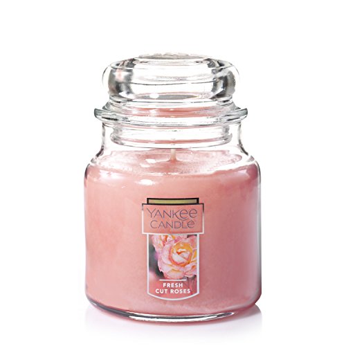 Yankee Candle Fresh Cut Roses Scented, Classic 14.5oz Medium Jar Single Wick Candle, Over 65 Hours of Burn Time