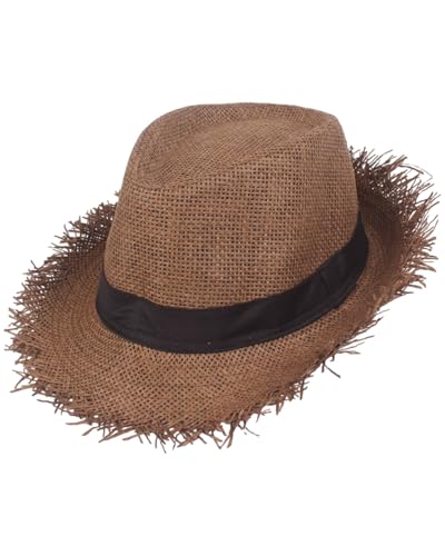FUGLUS 1pcs Strohhut Gärtner, Strohhut Herren Damen, geflochten ausgefranst Sommerhut Damen Herren Sonnenhut Strandhut Hawaii Hut - ideal für den Urlaub am Strand Garten oder Sommer Partys
