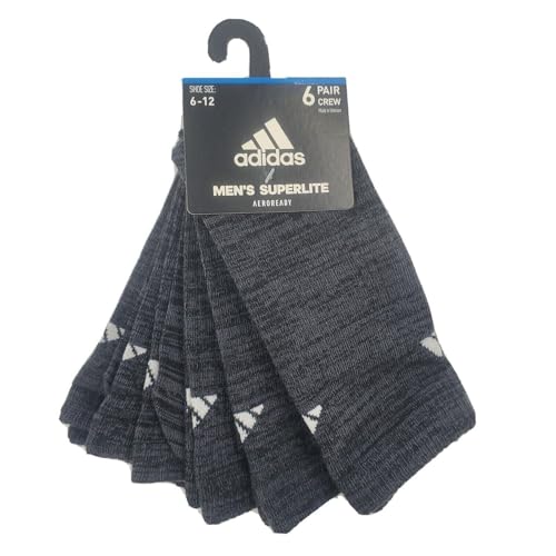 Adidas Men's Superlite Aeroready 6 Pair Crew Socks Dark Grey Shoe Size 6-12