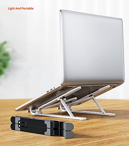Image of wolpin Laptop Stand, Fold-Up, Adjustable, Ventilated, Portable Laptop Holder for Desk, Aluminum Foldable Laptop Ergonomic Compatibility with up to 15.6-inch Laptop, All Mac, Tab, and Mobile (Black)