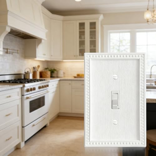 Image of ZEFTV 20 Pack Mid-Size Toggle Light Switch Wall Plates 1-Gang Switch Electrical Cover Plate Unbreakable Thermoplastic Faceplate, Classic Beaded Relief Design, White