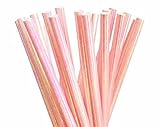 Foil Iridescent Pink Pearl Disposable Paper Paper Straws, Decorative Party Biodegradable Paper Straw...