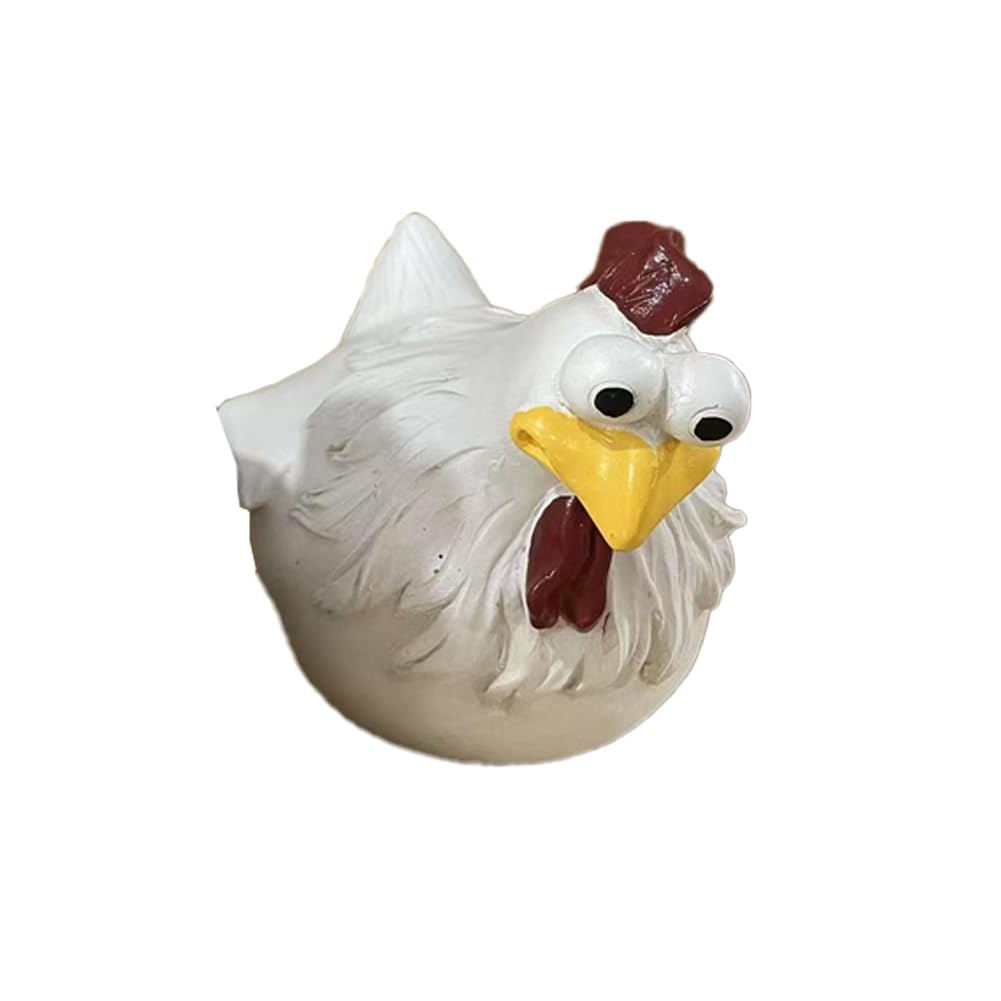 White Funny Chicken Statues Decorative Farm Yard Chicken Statues Art-Backyard Art Craft Backyard Decorations (C)