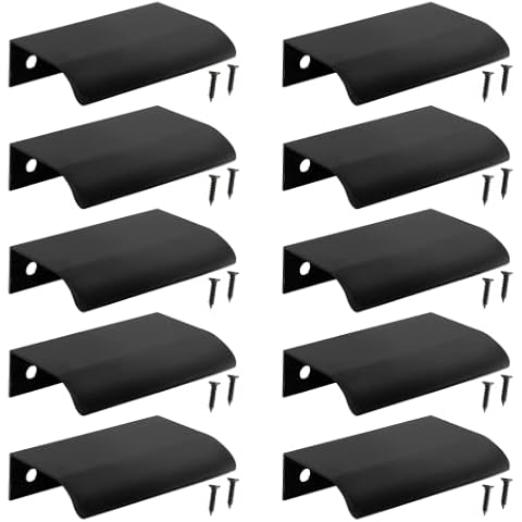 Auvotuis 10Pcs Modern Finger Edge Pulls, 80mm/ 3.15inch Aluminum Hidden Tab Pull Handles Black Concealed Finger Drawer Handles for Cabinet, Kitchen, Closet, Wardrobe, Door Cover