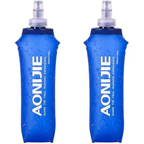 TRIWONDER TPU Soft Folding Water Bottles BPA-Free Collapsible Flask for Hydration Pack - Ideal for Running Hiking Cycling Climbing (500ml/16.9oz - Pack of 2) Cover