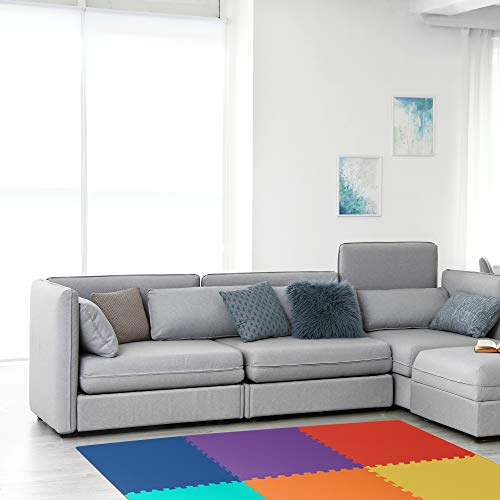 Image of We Sell Mats Premium Foam Interlocking anti-fatigue tiles great for gyms PX90 Insanity Pilates Yoga aerobics cardio trade shows kids payrooms and more. Multicolor 48 SQFT-12 Tiles