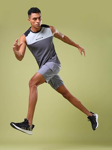 Image of TECHNOSPORT Men's Solid Slim Fit Sports Shorts TS Flexi Quick Dry Polyester Drawstring with Pockets UPF50+ for Gym Running Workout Anti Odour