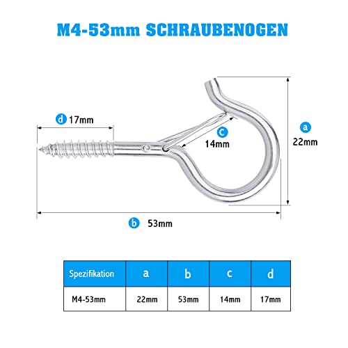 MANICAF 24 Stück Schraubhaken Silber, Haken zum Schrauben, Hakenschrauben, Deckenhaken Schwerlast mit Sicherheitsschnalle Benutzt für Pflanzenkörben Vogelhäuschen Windspielen Lichterketten