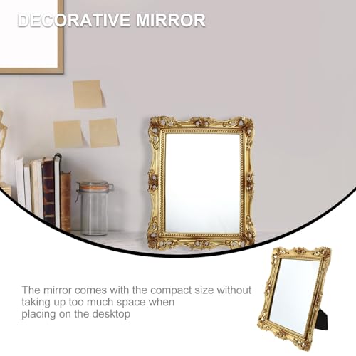 Miroir de maquillage rétro pour corriger le manque de lumière reflet net et cadre or sculpté