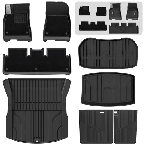 3W Tesla Model 3 2024 2025 2026 Floor Mats Full Set with Metal Pedal & Carpets Cargo Liner Highland All Weather Custom Fit Rear Trunk Mat Black Model 3 Accessories