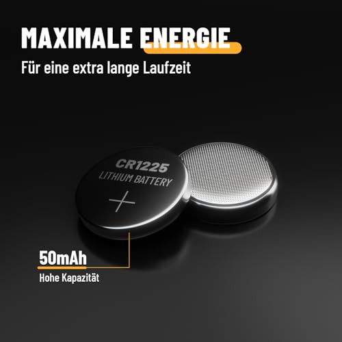 ABSINA 5X CR1225 Knopfzelle 3V Lithium - CR 1225 auslaufsicher & Lange Haltbarkeit - Lithium CR1225 3