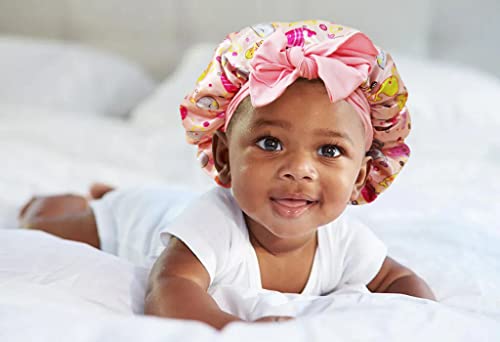 2Pcs Pack Baby Silk Bonnet Kids Bonnet Pre Tied Satin Bonnet For Girls Silky Hair Bonnets Sleeping Hat Toddler Infants Bow 6-12 Months Cartoon #TOP5