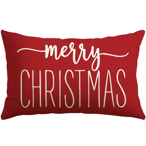 OTOSTAR Red White Christmas Lumbar Pillow Cover 12x20 Inches for Xmas Decorations Merry Christmas Throw Pillow Covers Winter Holiday Cushion Case Decoration for Sofa Couch