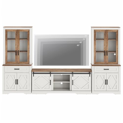 Image of WAMPAT Farmhouse Entertainment Center with Bookshelves for 75 inch TV