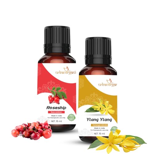 Image of Pure Combo Of 2 Essential oil For Hair & Skin Natural Therapeutic Grade & Undiluted Oil 15ML (Rosehip-ylang-ylang)