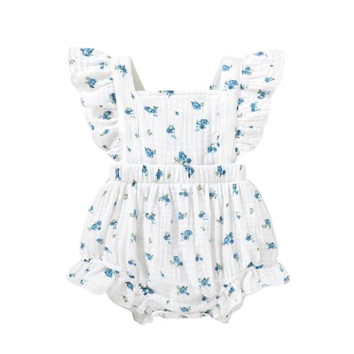 Image of Happy Town Newborn Baby Girl Clothes Infant Summer Romper Sleeveless Floral Cute Outfits One Piece Jumpsuit Bodysuit