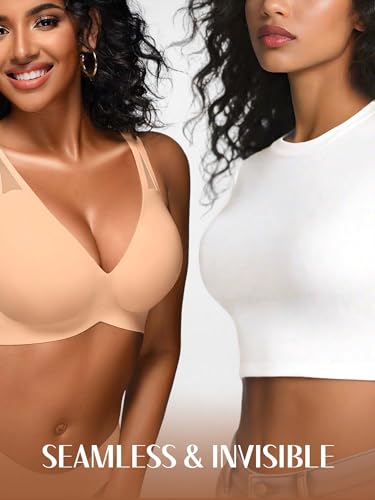 Seamless Wireless Bras for Women - S-2XL Jelly Deep V Padded Bralette with Support - Comfortable T-Shirt Bra No Underwire Skin L — view 5
