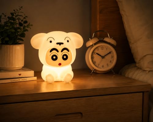 Image of Cute Cartoon Costume Warm Yellow Night Light for Kids, Soft Glow Bedside Lamp for Bedroom, Nursery, Study Table & Home Decor, Adorable Decorative Gift Lamp - White (Cartoon 1)