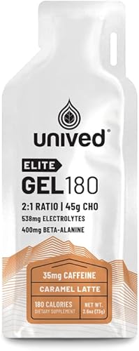 Unived Elite Gel - Proporción 180-21 de carbohidratos simples y complejos con beta alanina y electrolitos esenciales, para atletas de resistencia,