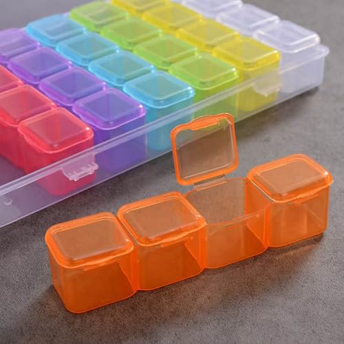 Image of Diamond Painting Storage Box 2-Pack - 56 Grids (28 per Box) Organizer Labels Included Colorful Plastic Containers for Rhinestones, Beads & DIY Crafts