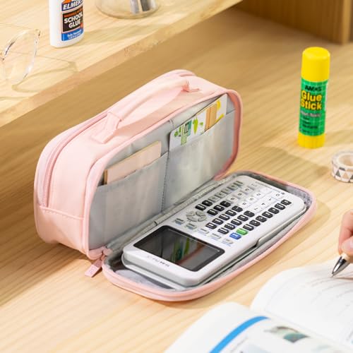 Image of EASTHILL Large Capacity Pencil Case Pen Pouch Organizer Canvas Pencil Bag with Handle School Supplies for Teen Girls-Pink