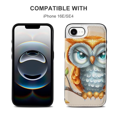 Étui portefeuille iPhone 16 hibou mignon en cuir à rabat - 5