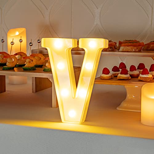Image of Restaurantware Illumify 6.7 x 1.2 x 8.7 Inch Light Up Letter 1 Durable Marquee LED Light - Letter V Touchproof White Plastic Party Light Keyhole Slot For Parties Weddings Or Special Events