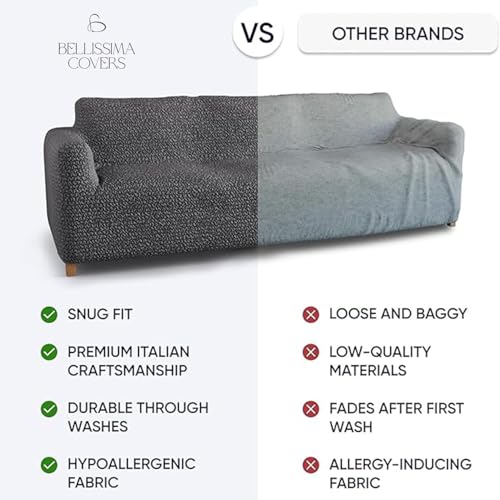 Image of Bellissima Sofa Covers - Premium Luxury Microfibra Plain Stretchable Sofa Cover 5 Seater Fully Covered Slipcover, Imported from Italy (Vanilla)