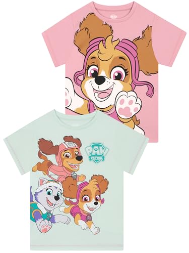 Paw Patrol Camiseta para Niña Pack De 2, Camisetas De Verano para Niñas, Lote 2 Camisetas, Ropa Infantil Algodón, Rosa 4-5 Años
