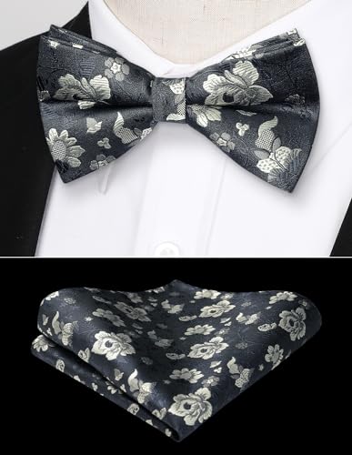 Image of HISDERN Bow Ties for Men Paisley Floral Pre-tied Bowtie Pocket Square Set Men's Formal Bow Ties Wedding Party