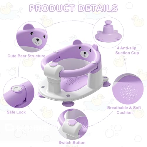 Image of Baby Bath Seat for Babies 6 Months & up, Non-Slip Toddler Bath Seats for Babies Sitting Up, Safe Infant & Newborn Bathtub Chair with 4 Suction Cups & Soft Cushion for Shower,Lavender