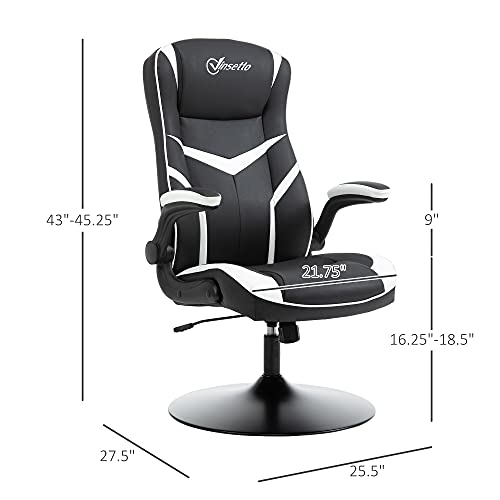 Vinsetto Poltrona da Gaming da Ufficio Ergonomica, Altezza Regolabile, Base Fissa, Braccioli Pieghevoli Nero e Bianco - Immagine 2