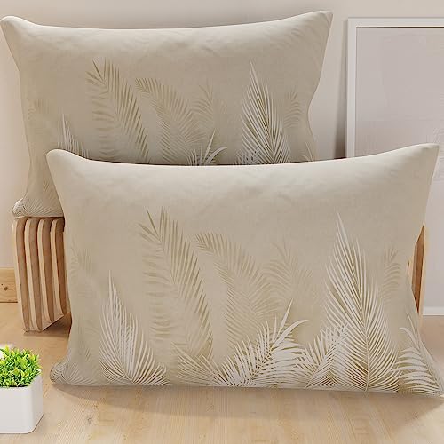 PETTI Artigiani Italiani - Par de Fundas de Almohada 50x80 cm, Pareja de Funda de Cojín Hojas Beige, 100% Microfibra Hipoalergénica, Paquete de 2, Made in Italy
