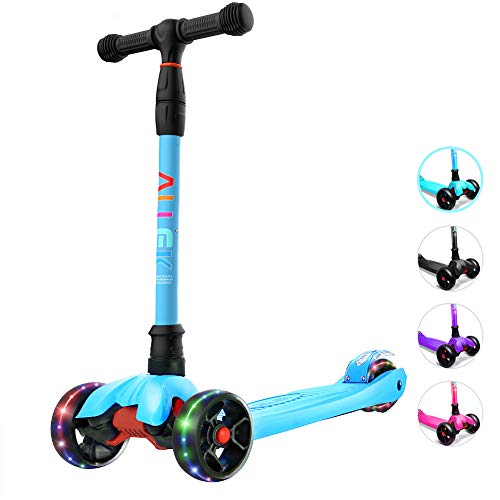 Allek Kick Scooter B02, Lean 'N Glide Scooter with Extra Wide PU Light-Up
